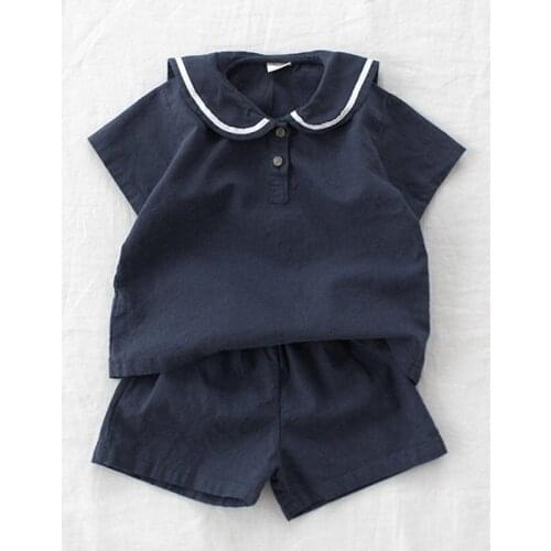 2020Summer Korean Childrens Wear Relaxed Lapel Shirt+panty 2pcs Toddler Boy Clothes Girls Boutique Outfits Kids Clothing