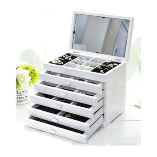 Multi-Layer Big Wooden Jewelry Box Hollow out/With Mirror Jewelry Display Casket Earrings Ring Boxes Jewelry Organizer Gift Box