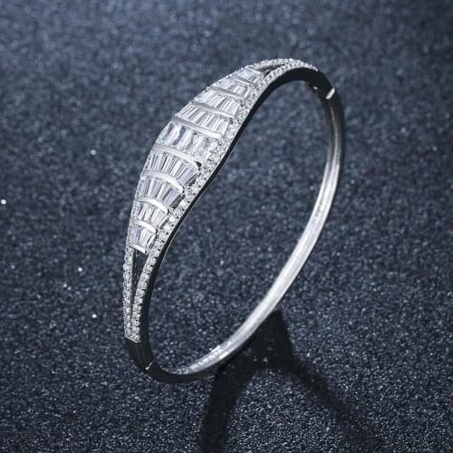 Trendy Clamper CZ Bangle Ring Set RB61357 Jewelry Women Elegant Bracelet Party Gold Silver Plated