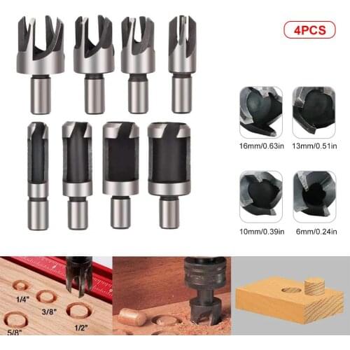 8PCS/set 5/8" 1/2" 3/8" 1/4" Carbon Steel Wood Plug Hole Cutter Drill Bit Set 10MM Shank 6/10/13/16 mm