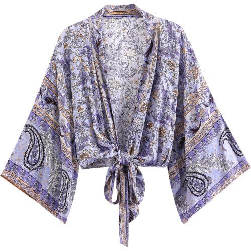 Boho Wrap Kimono Tops Casual Lace Ups Batwing Sleeve Short Robes Summer Cover Ups Beach Wear Women Blusas