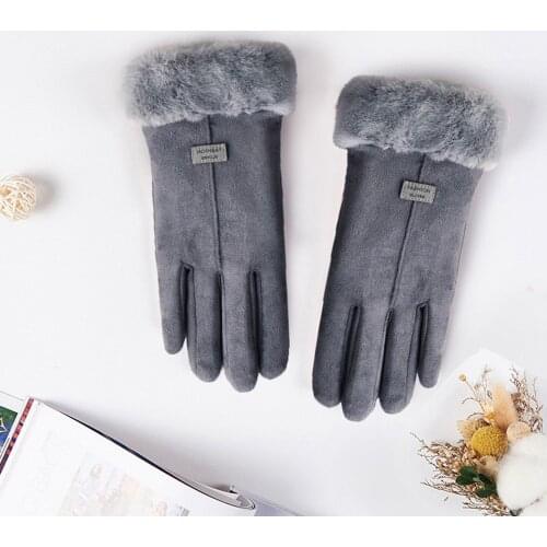 New Fashion Winter Women Warm Windproof Internal Cashmere Mittens Double Thick Plush Wrist Women Touch Screen Driving Gloves