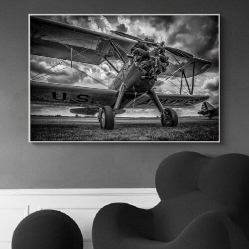 Propeller Airplane Wallpaper Black White Wall Art Canvas Poster and Print Canvas Painting Decor Picture Living Room Home Decor