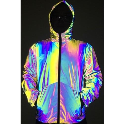 Autumn Winter 2020 Men Jacket Night Colorful Reflective Hooded Jackets Casual Windbreaker Hip Hop Mens Jackets Coats Streetwear