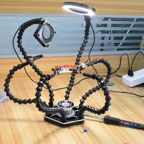 Helping Hands Third Arm Soldering Work Station 6 Flexible Arms with Precision 360 Degree Alligator Clip USB 3X Magnifier