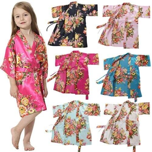 2018 Toddler Children Baby Girls Pajamas Kid Silk Floral Cotton Collared Sleepwear