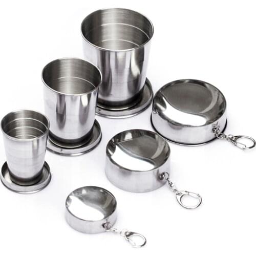 60ml/150ml/250ml Stainless Steel Camping Folding Cup Portable Outdoor Travel Demountable Collapsible Cup With Keychain 8