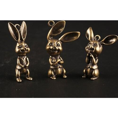 Handmade retro Brass cartoon rabbit craft DIY Pendant desktop ornament Miniature Fitting Keychain ring Pendant accessories a3868