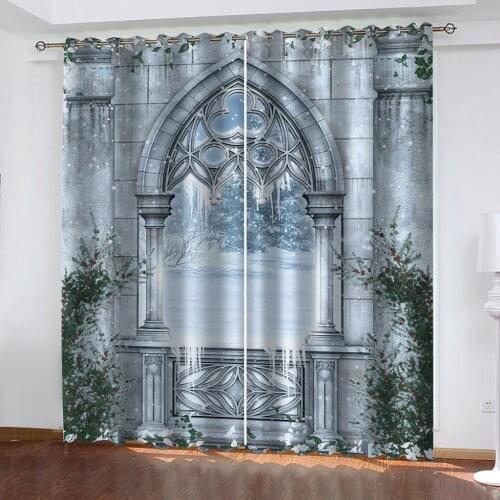 Customized size Luxury Blackout 3D Window Curtains For Living Room sliver arch curtains 3d stereoscopic curtains