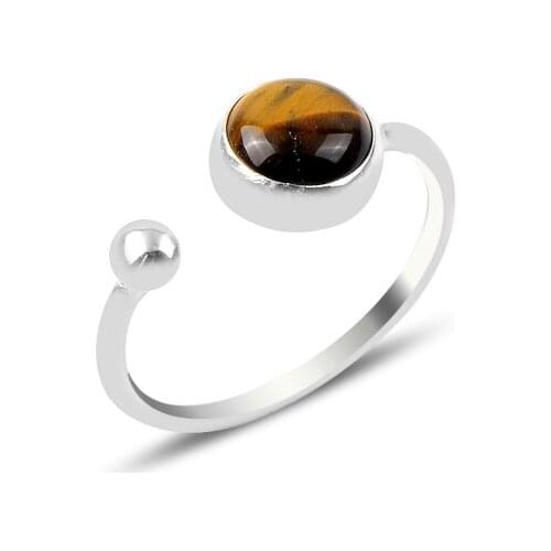 Silverlina Silver Tiger Eye Gemstone Adjustable Tall Ring