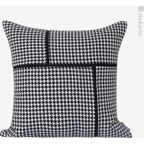Modern and simple model room sofa cushion black and white houndstooth square stitching pillow hotel bedroom sofa cushion