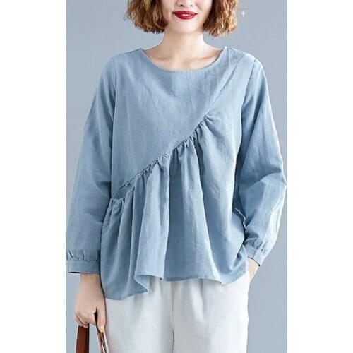 Women Cotton Linen Casual Blouses New 2021 Spring Simple Style O-neck Solid Color Loose Comfortable Female Tops Shirts S3227