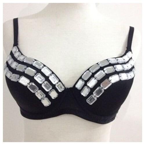 Sexy Bras Women Party 2021 New Punk Dance Push Up Bra Nightclub Costumes Bras Bralette Encaje Large Rhinestone Decoration Black