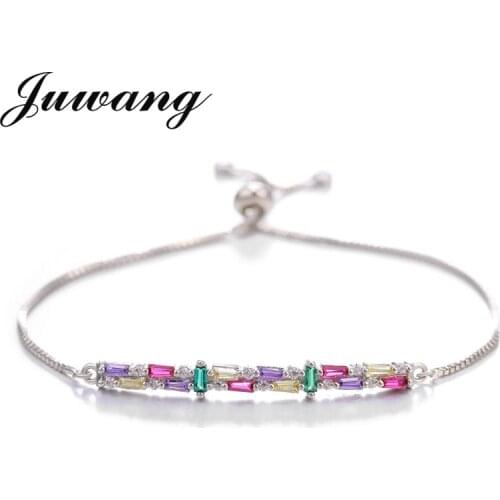 JUWANG Multi Cubic Zirconia Tennis Bracelet For Women Copper Adjustable Chain Charm Bracelet Femme Jewelry Pulseras Mujer