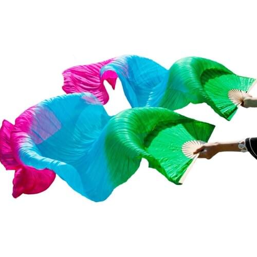 2016 Top grade on sale women silk belly dance fans belly dancing accessories 180*90 cm Green+turquoise+fuschia