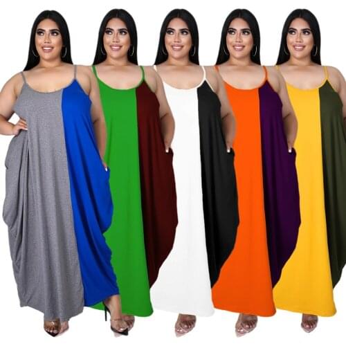 Plus Size XL~5XL Long Maxi Dress Women Summer Patchwork Slip Pockets Side Elegant Casual Loose Beach Irregular Dresses