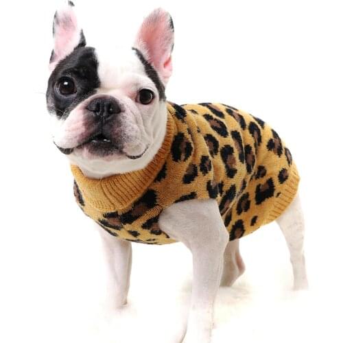 Dog Sweater Pet Winter Knitwear Fashion Leopard Pattern Puppy Warm Clothes Elastic Close-Fitting Home Holiday Festival Clothes
