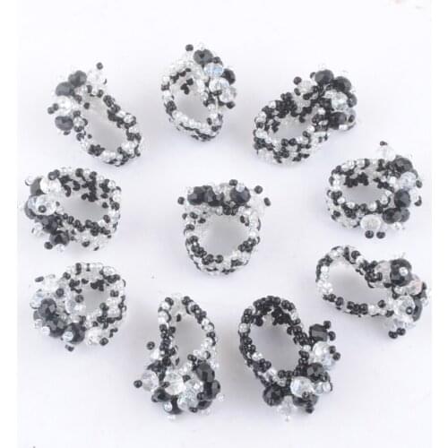 10PCS/Lot Natural Crystal Finger Stretch Rings Jewelry Clear Black Faceted Beads Handmade Elastic Size US 6~9 TJ3004