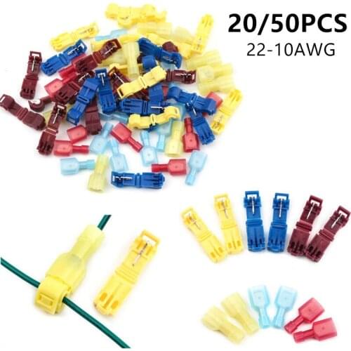 20/50PCS T Tap Electrical Connectors Quick Wire terminal connector Splice and Insulated Male Disconnect Terminals For Auto Car