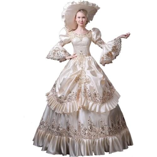 2021 Beige Costumes European-style Court Clothes Elegant Retro Lady Party Dress Group Party Show Catwalk Women Theater Costume