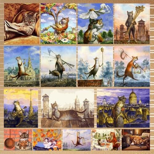 Diamond Painting Cartoon Animals & Landscape Cat Travel Mosaic Cross Stitch Mosaic 5D DIY Home Decoration Full Squar/Round Drill