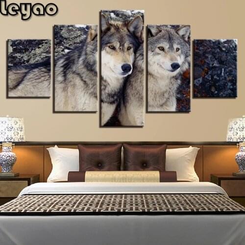 DIY Diamond painting Wolves in the Forest 5 Piece Full Square/Round Diamond Embroidery Multi Panel 5D Cross Stitch Gift