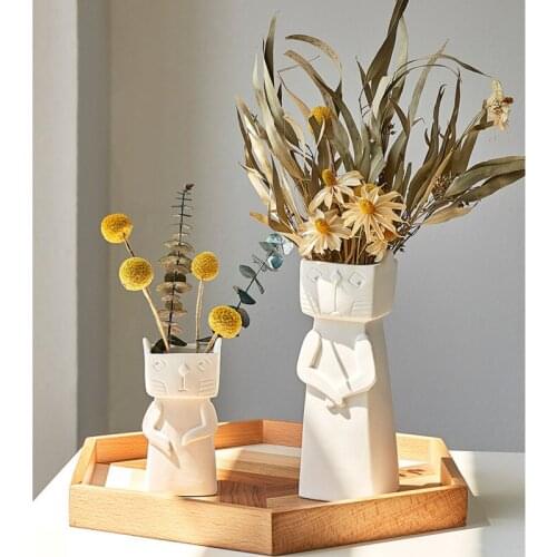 White Ceramic Creative Vase Cat Model Living Room Decoration Flower Pots Decorative Nordic Flower Vase Decoration Home Gifts