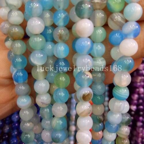 Free Shipping Fashion Jewelry 6mm Beautiful Sky Blue Stripes Carnelian Round Loose Beads 15" FG7125