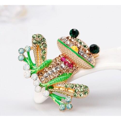 Frog Brooch Pins For Women Men Jewelry Costume Gifts Enamel Rhinestone Colorful R58E