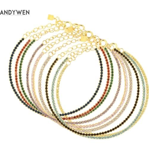 ANDYWEN 925 Sterling Silver Rainbow Zircon Full Chain Bracelet Luxury CZ Fine Jewelry 2021 Wedding Gift Soft Solid Jewelry Gift