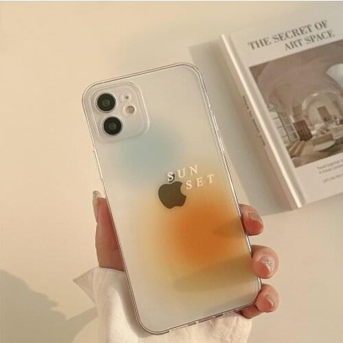 Retro sunset gradient art transparent Japanese Phone Case For iPhone 11 12 Pro Max Xr Xs Max 7 8 Plus 7Plus case Cute Soft Cover