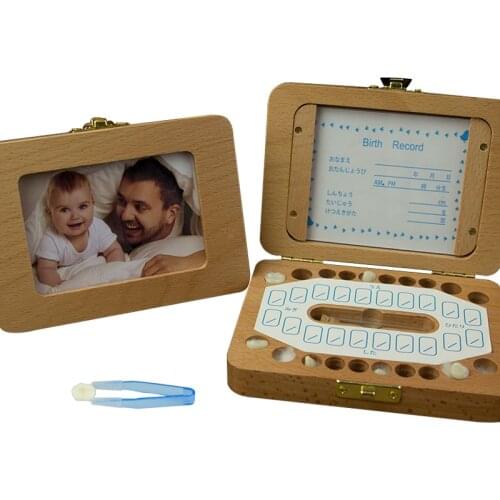 Wooden Baby Tooth Box Milk Teeth Storage Lanugo Umbilical Organizer Collect English Language Baby Keepsake Save Gifts