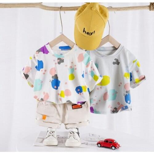 New Summer Baby Boy Colour Cloud Fully Print O-Neck T Shirt +Tooling Shorts 2Pcs/sets Infant Outfit Kids Girls Fashion Clothing