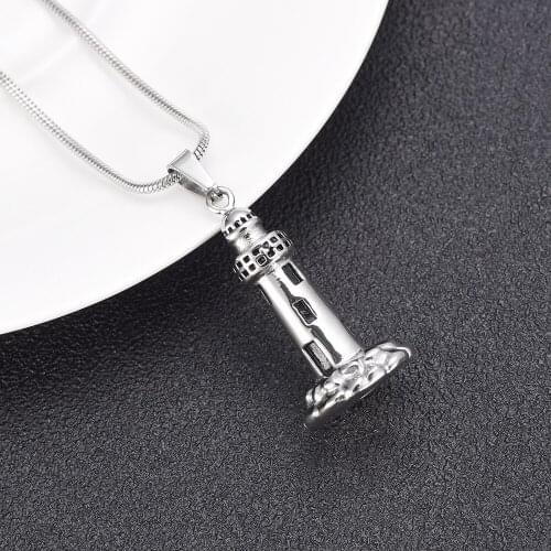 IJD10012 Free Filling Kit,Stainless Steel Lighthouse Memorial Ashes Holder Urn Necklace Chain Pendant Urn