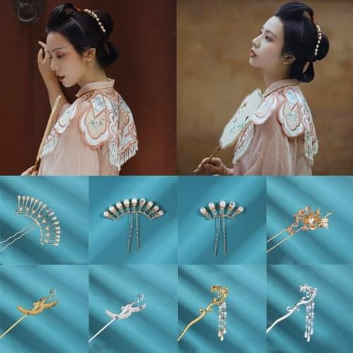 Chinese Hanfu Hair Accessories Vintage Classic Rhinestone Crystal Bead Hairpins Flower Hair Clips with Tassel Wedding Accessory