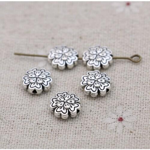 Craft Antique Silver Plated Round Flower Loose Spacer Beads for Jewelry Making Bracelet DIY Findings 10mm 20pcs/lot