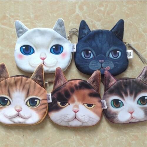Hot Sale 3D Cat Face Print Mini Coin Bag Wallet Pocket Women Purse Eye Zip Pouch Key Case Coin Purses Holders Coin Wallet