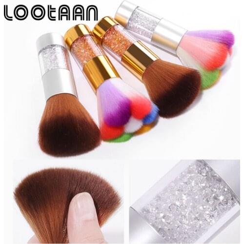Lootaan Soft Head Colorful Nail Dust Clean Powder Brush Rhinestone Single Acrylic UV Gel Nail Art Cleaner Remover Beauty Tool