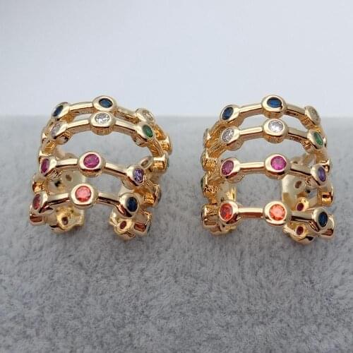 Fahsion cute tow line cz paved ear cuff earrings with gold color plated earrings for women