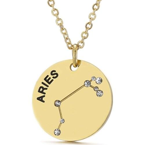 Fashion Jewelry 12 Constellation Rhinestone Pendant Necklaces Titanium Steel Necklace for Women Girls Birthday Jewelry Gifts