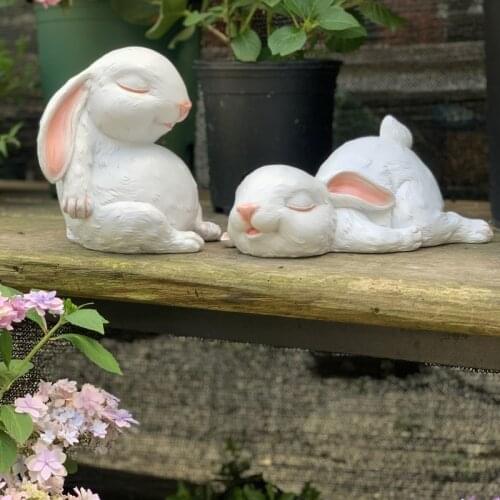 Cartoons Resin Rabbit Sculpture Ornaments Outdoor Courtyard Miniature Animal Statues Crafts Home Garden Decoration Accessories