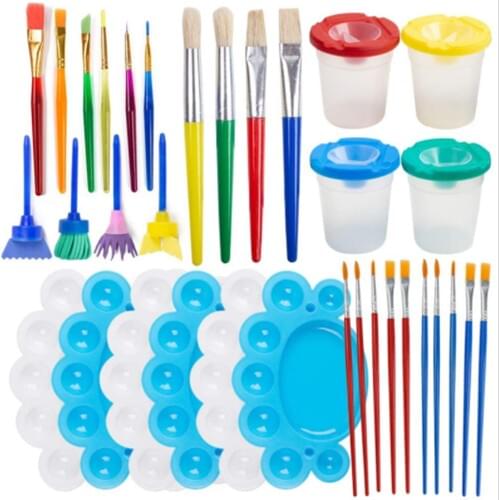 34 piece painting kit paint supplies paint cup palette multi-color paint brush set childrens gift art party DIY Paint Toy