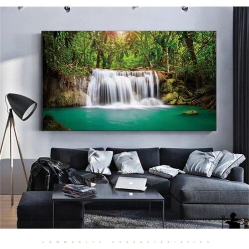 Prints Canvas and Posters Home Decor Landscape Natural Waterfall Painting Wall Art Scenery Picture Waterfall Modular Living Room