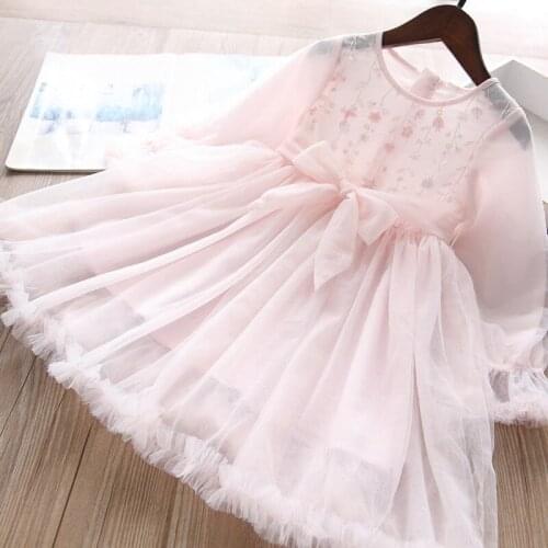 2021 new girls pink bow tulle party tutu dresses children dress wholesale kids clothing