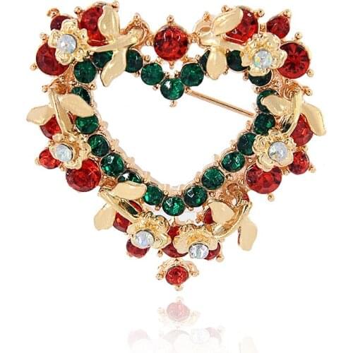 New Arrival Love Shape Gold Color Shinning Rhinestone Brooches Wedding Scarf Clip Collar Tips Green Red Collar Pin