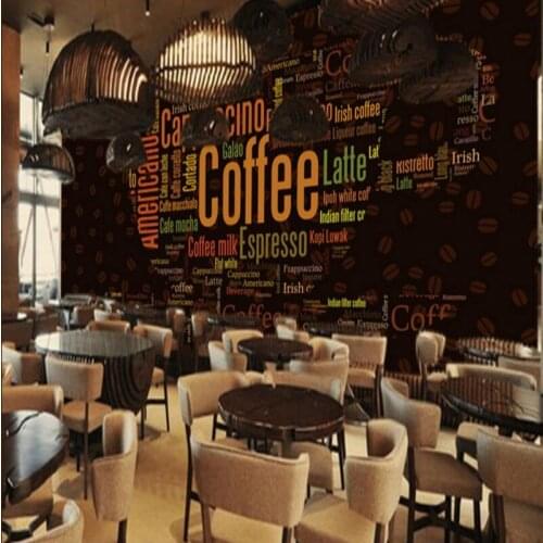 Wallpaper 3d English alphabet mural coffee cup decoration background wall cafe restaurant hotel studio custom wallpaper