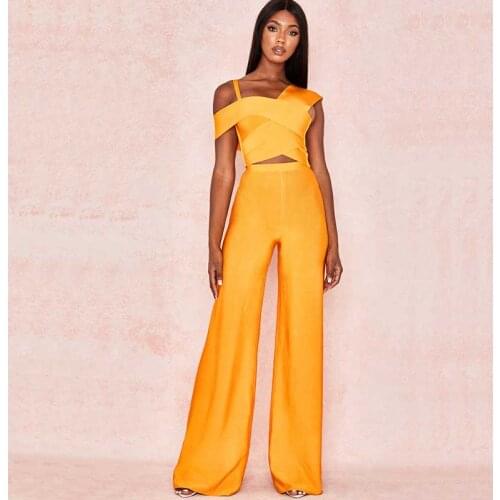 Wholesale 2020 summer New Ladies suits Orange bandage top&trousers Sexy Cocktail party two Piece Set Dress
