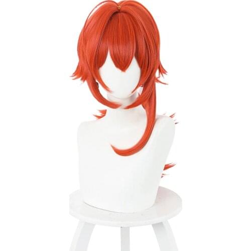 Anime Genshin Impact Diluc Ragnvindr Cosplay Wig Heat Resistant Synthetic Hair Carnival Halloween Party Props