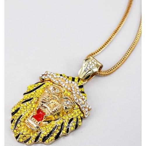 Gold plated punk crystal lion choker necklace men women sport jewelry long necklace hip hop jewelry