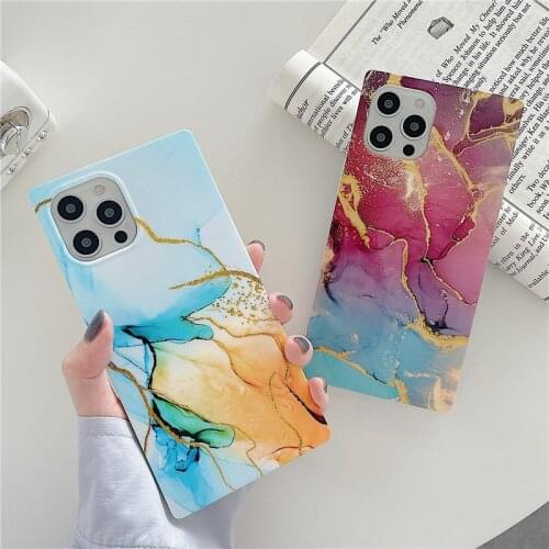 New Square Ink Marble Texture Soft TPU Phone Case For iPhone 11 12 Pro Max XR X XS Max 7 8 Plus Shockproof Bumper Back Cover